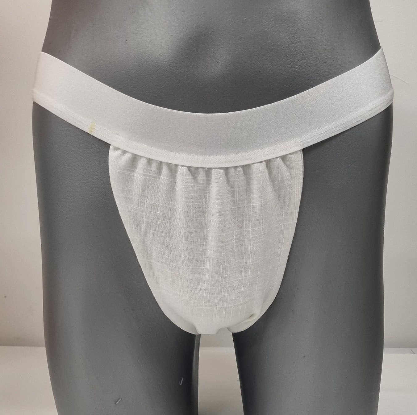 Men thong WHITE organic linen briefs tanga like underwear fully lined soft elastic