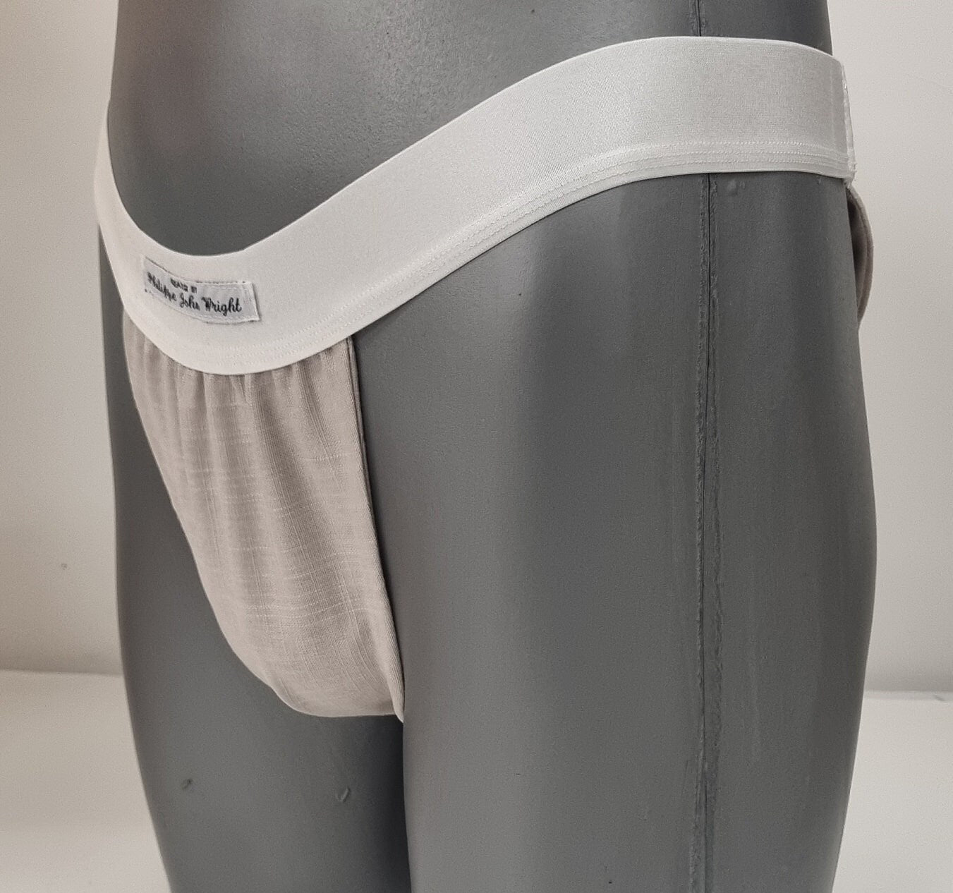 Men thong BEIGE organic linen briefs tanga like underwear fully lined soft elastic