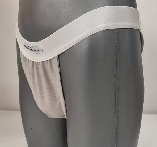 Men thong BEIGE organic linen briefs tanga like underwear fully lined soft elastic