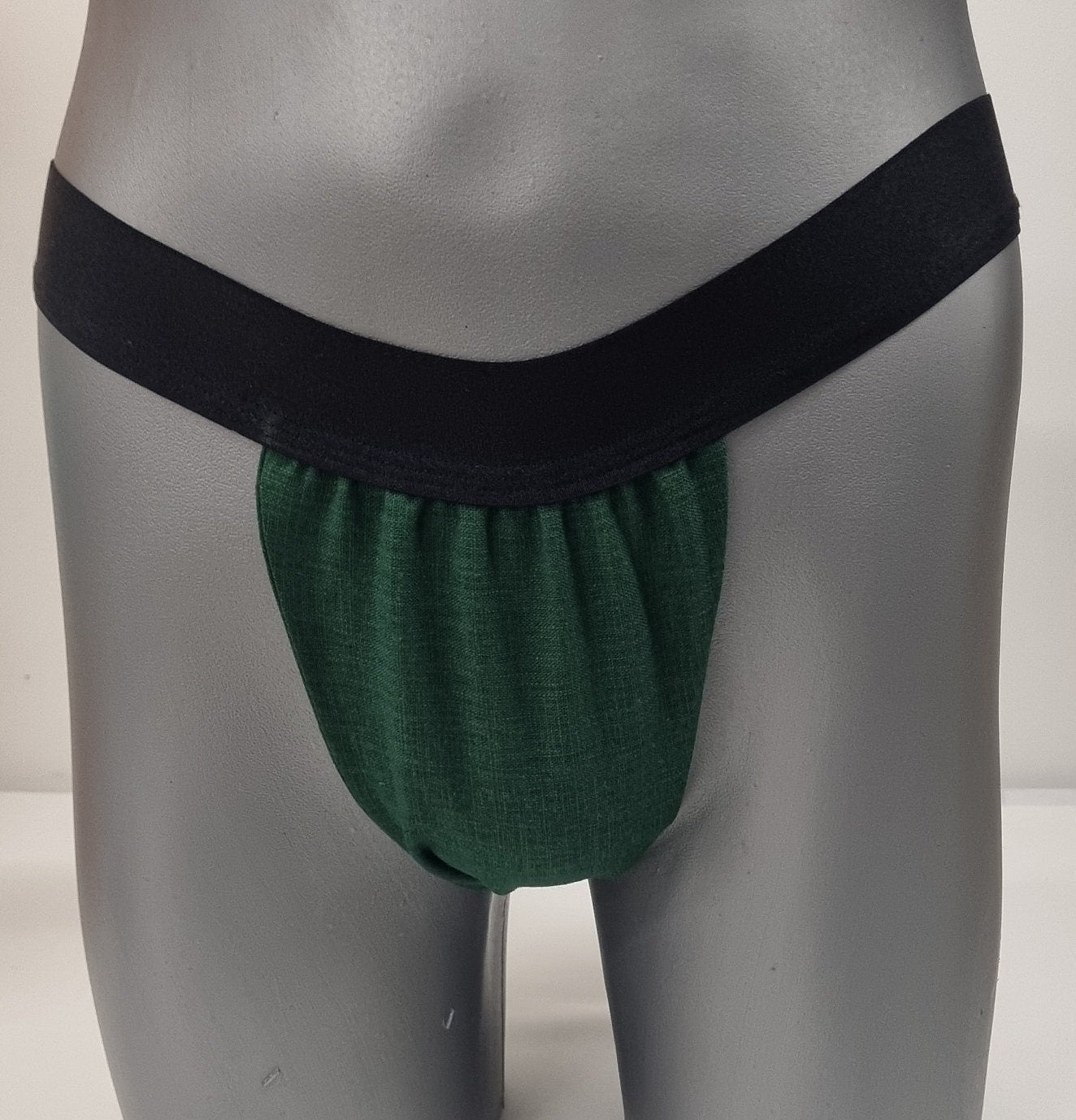 Men thong DARK GREEN organic linen briefs tanga like underwear fully lined soft elastic