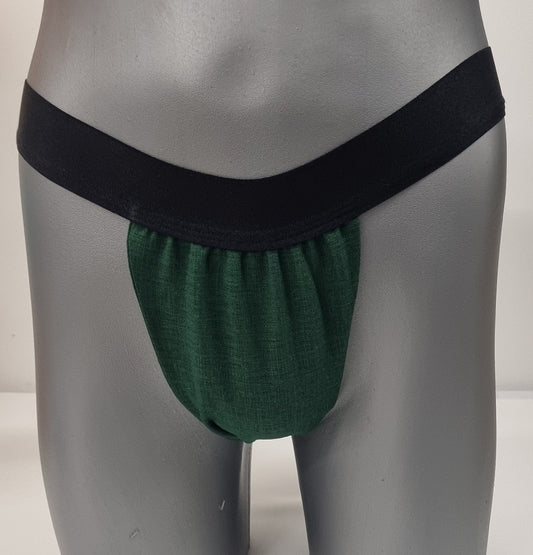Men thong DARK GREEN organic linen briefs tanga like underwear fully lined soft elastic