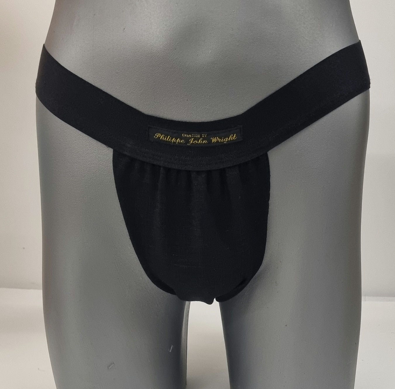 Men thong BLACK organic linen briefs tanga like underwear fully lined soft elastic