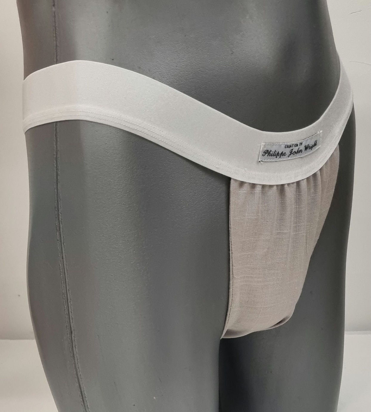 Men thong BLUE and BEIGE organic linen briefs tanga like underwear fully lined soft elastic bundle