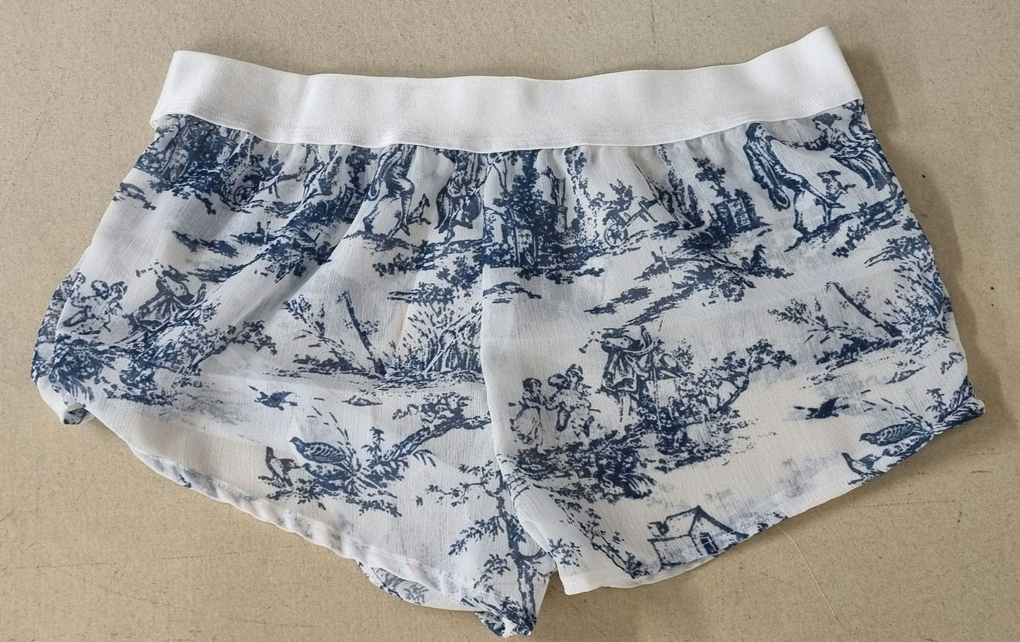 Womans boyshort in toile de jouy muslin fabric porcelain pattern breathable girlfriend underwear handmade in France
