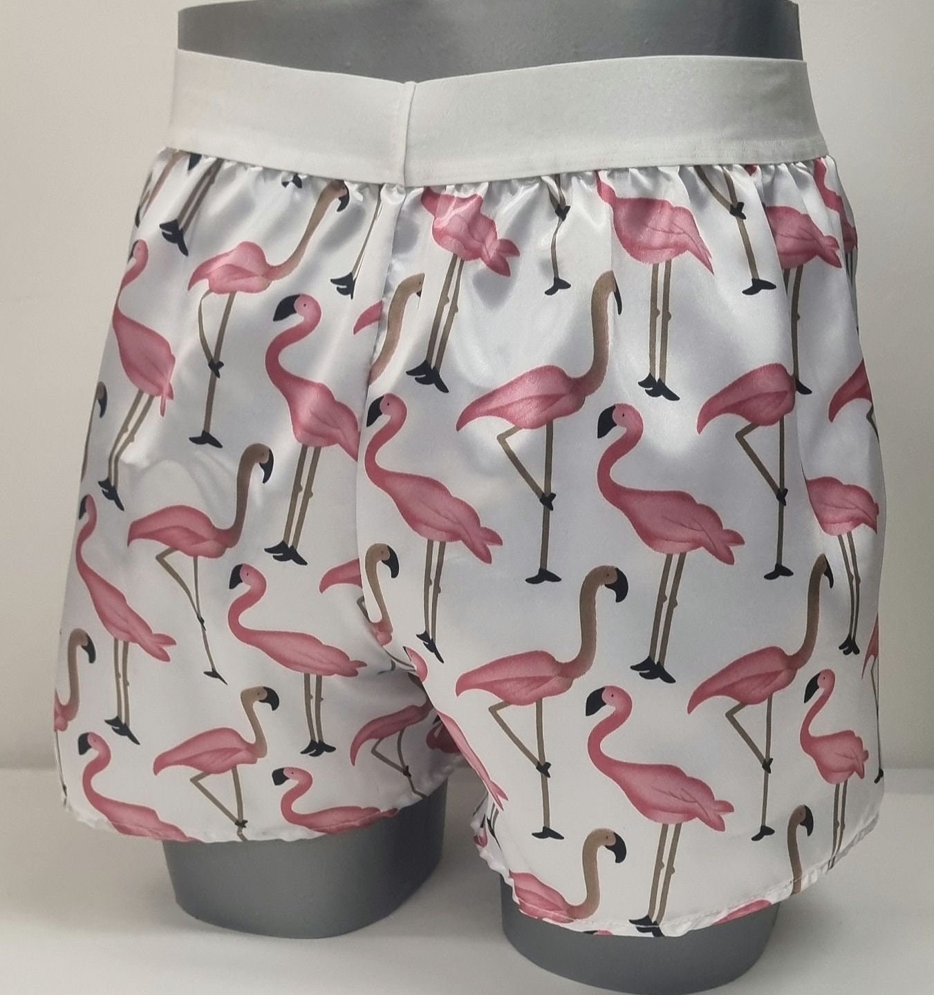 Men pink Flamingo silky satin boxer shorts hand made in France