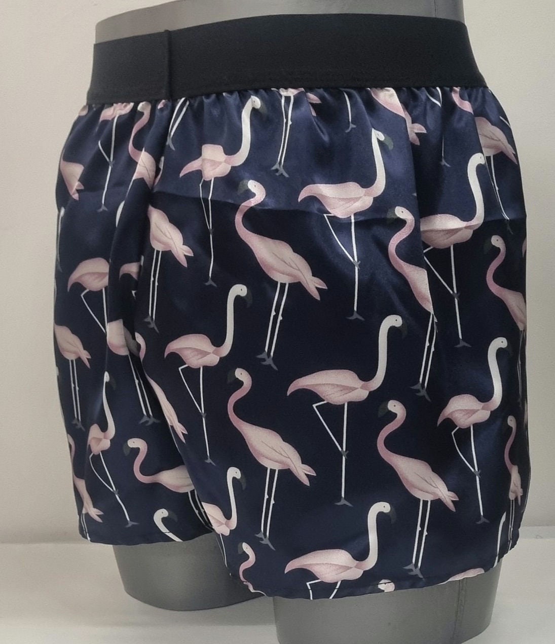 Men pink Flamingo silky satin boxer shorts hand made in France
