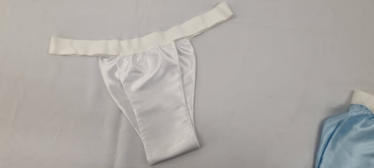 Men WHITE shiny satin briefs tanga like underwear fully lined with silky finish.