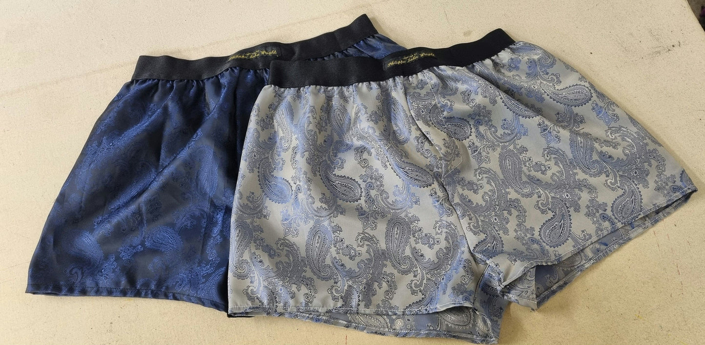 silk boxer shorts paisley pattern made in France NAVY and ROYAL BLUE.