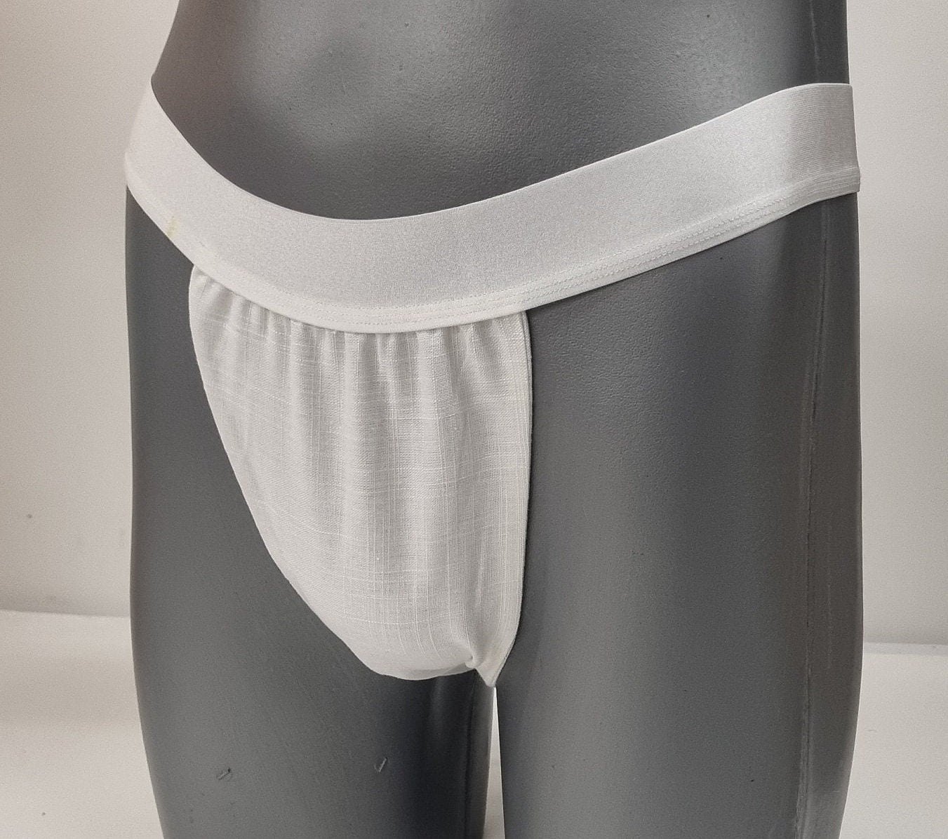 Men thong WHITE organic linen briefs tanga like underwear fully lined soft elastic
