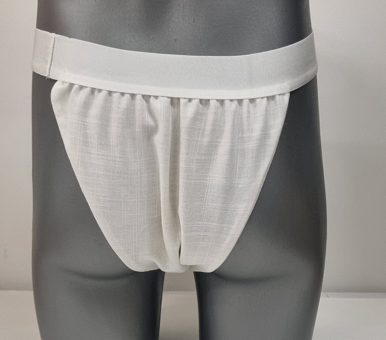 Men thong WHITE organic linen briefs tanga like underwear fully lined soft elastic