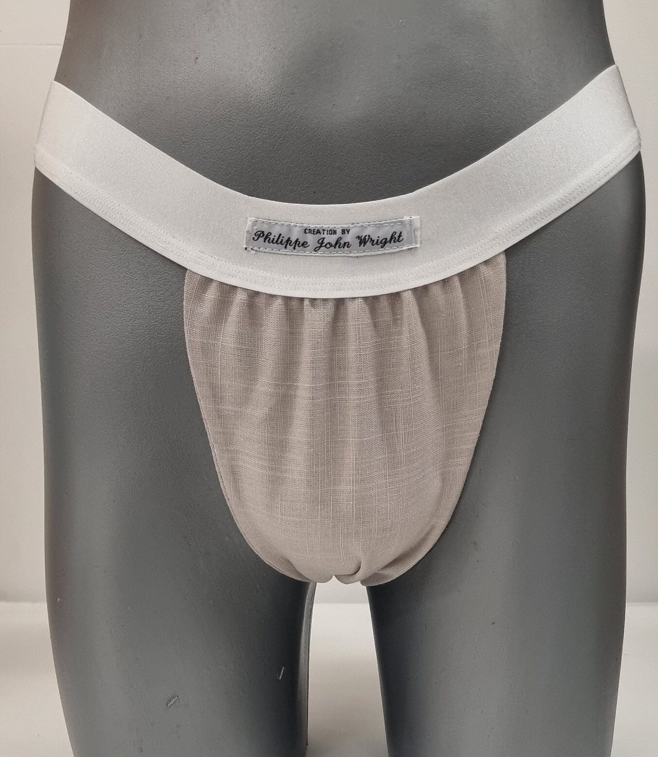 Men thong BEIGE organic linen briefs tanga like underwear fully lined soft elastic