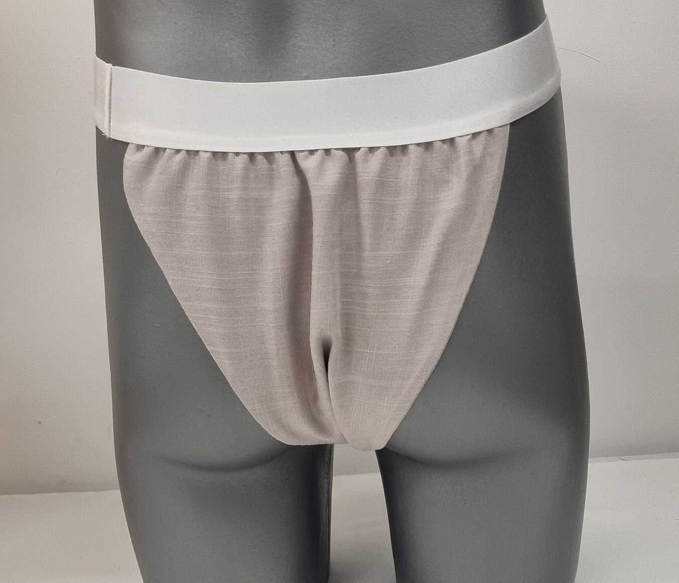 Men thong BEIGE organic linen briefs tanga like underwear fully lined soft elastic