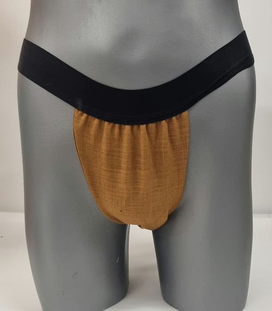 Men thong CHESNUT BROWN organic linen briefs tanga like underwear fully lined soft elastic