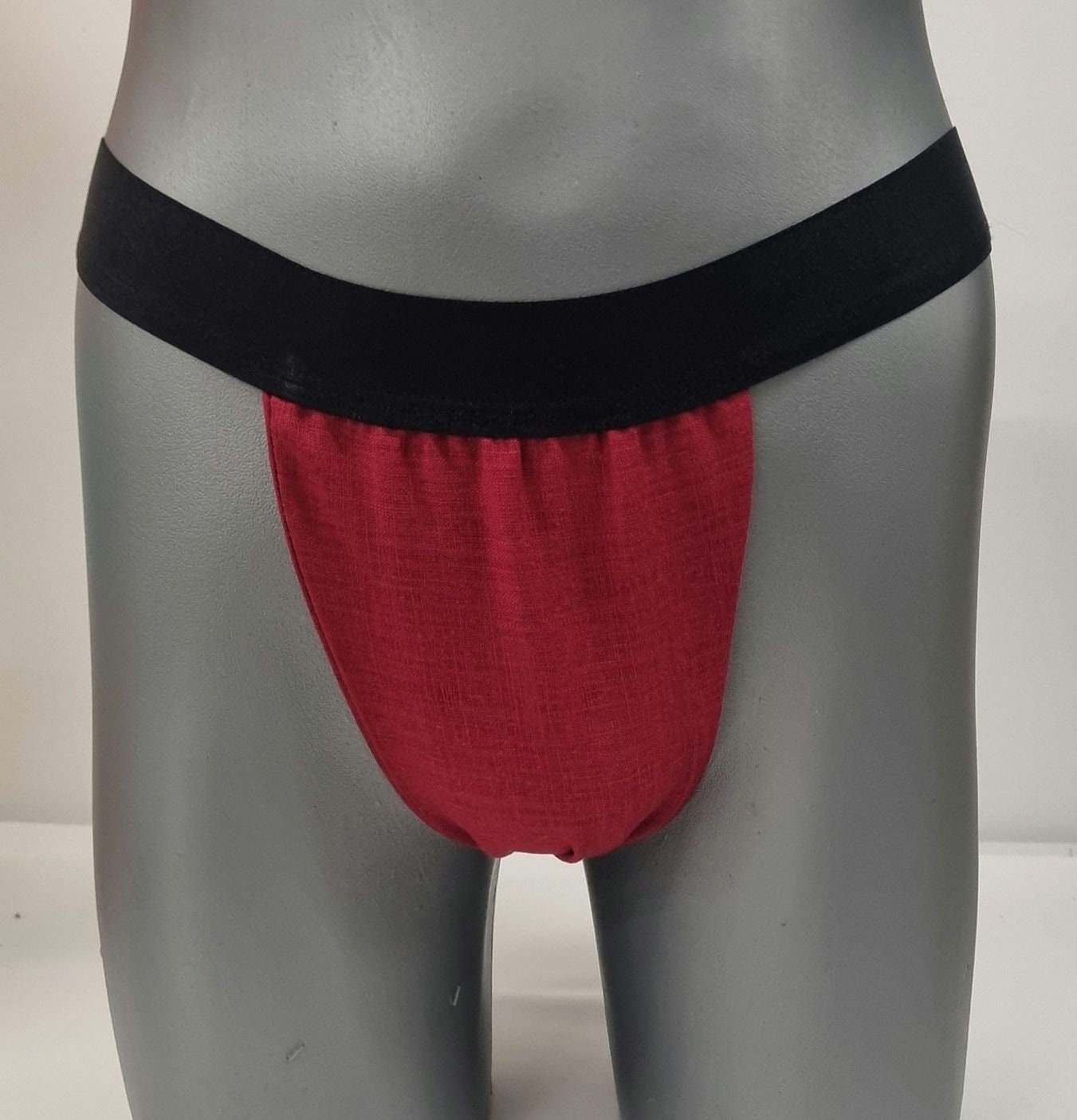 Men thong RED organic linen briefs tanga like underwear fully lined soft elastic