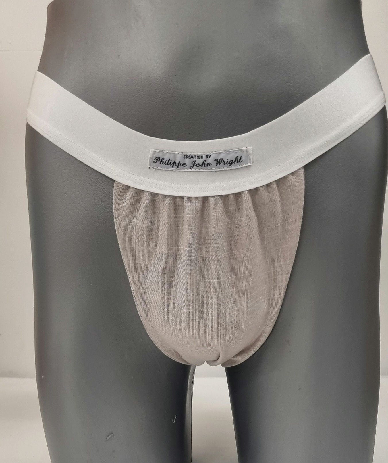 Men thong BLUE and BEIGE organic linen briefs tanga like underwear fully lined soft elastic bundle