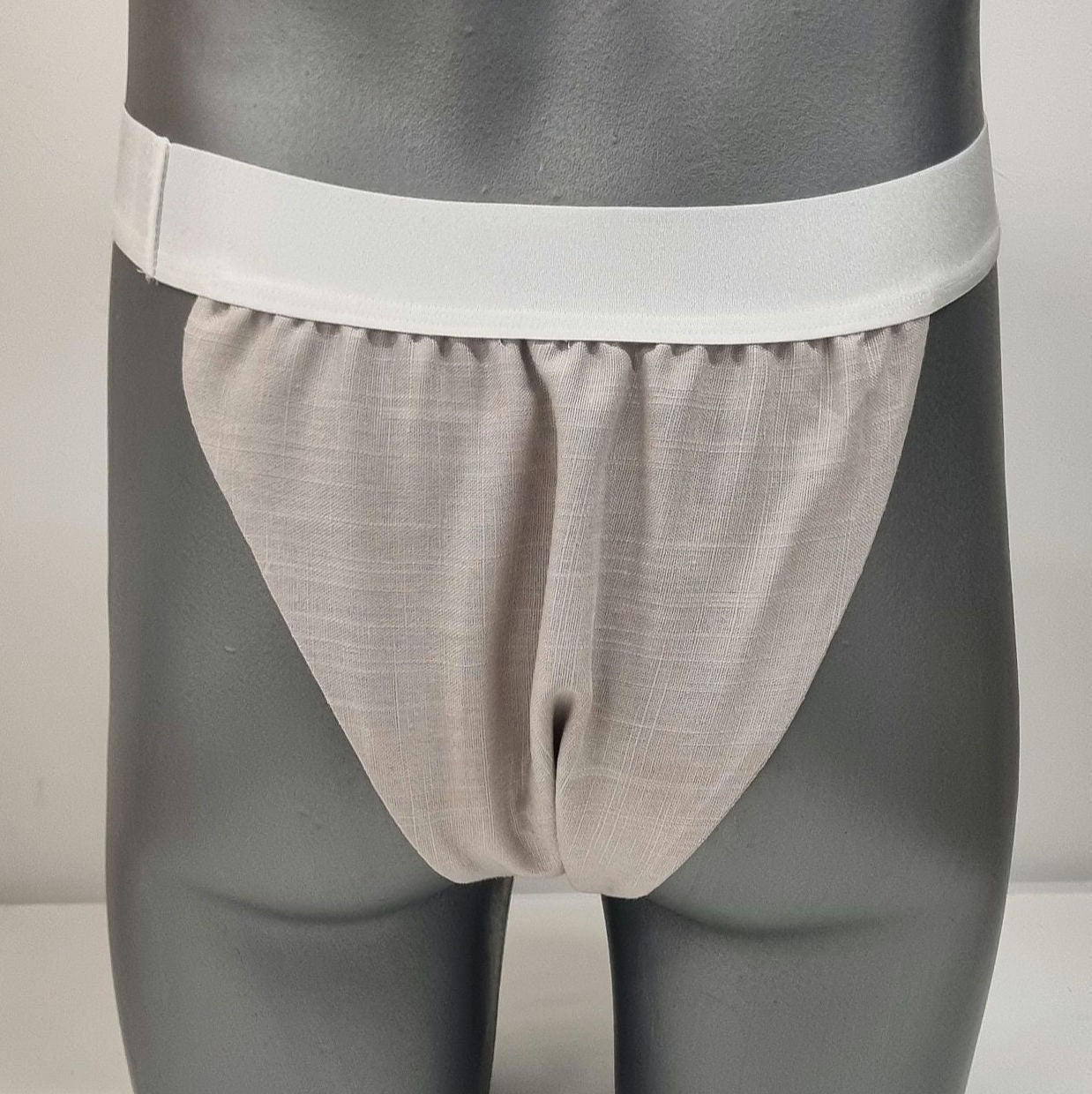 Men thong BLUE and BEIGE organic linen briefs tanga like underwear fully lined soft elastic bundle