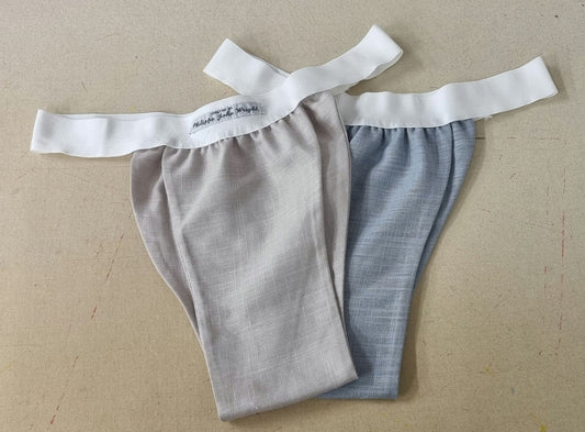 Men thong BLUE and BEIGE organic linen briefs tanga like underwear fully lined soft elastic bundle