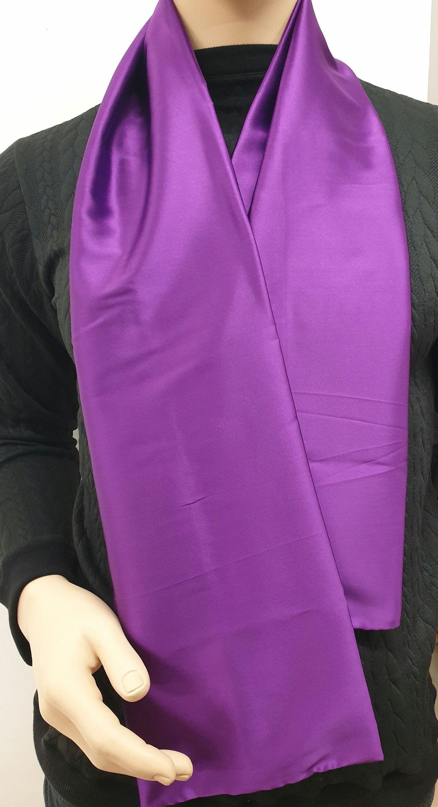 Silky scarf foulard bundle in PURPLE, RED and GREEN hight quality satin , hand made in France. 140x20 cm