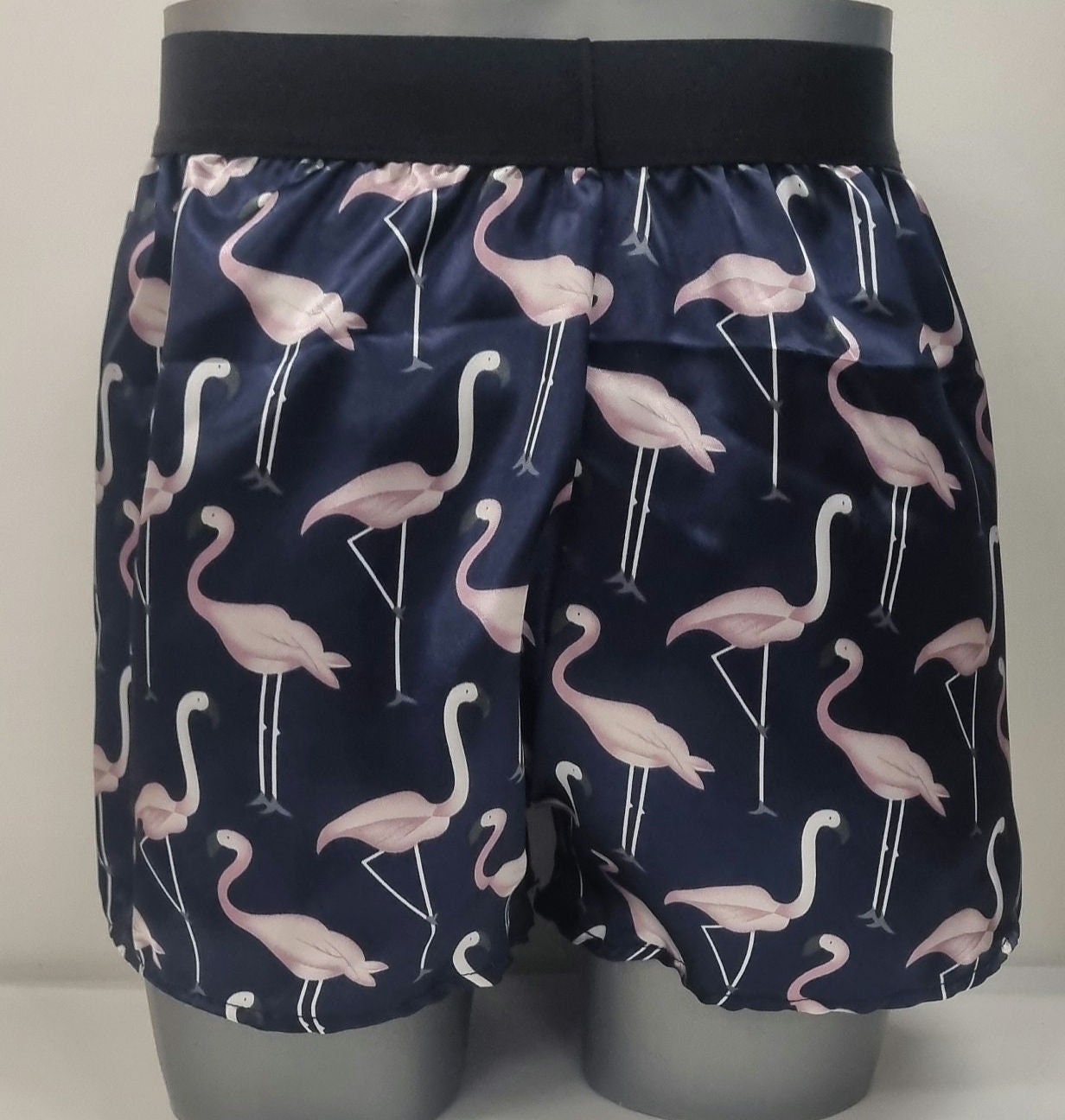 Men pink Flamingo silky satin boxer shorts hand made in France