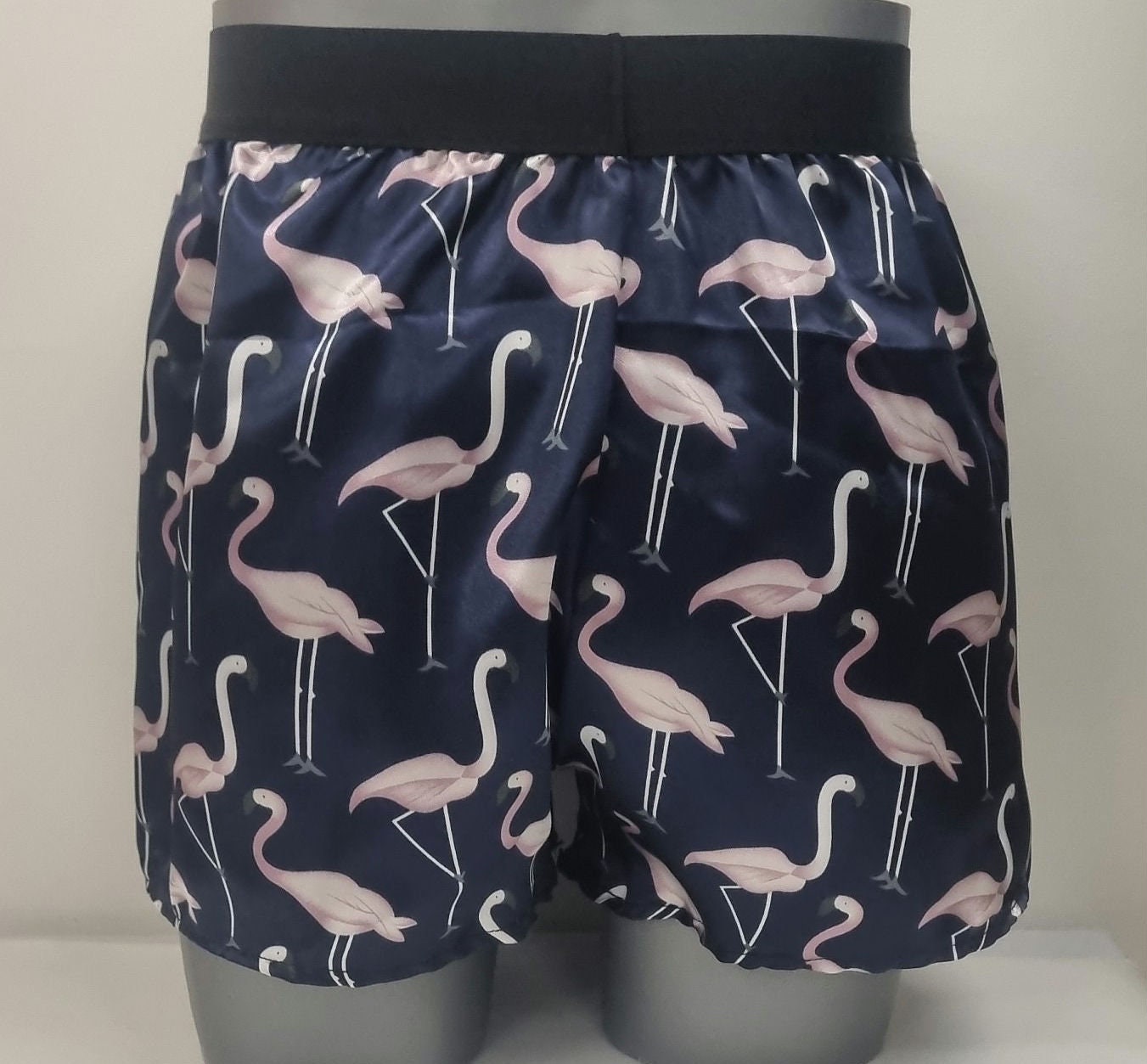 Men pink Flamingo silky satin boxer shorts hand made in France