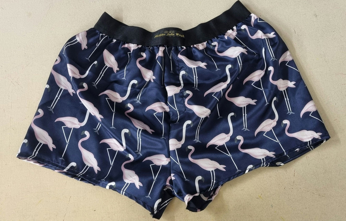 Men pink Flamingo silky satin boxer shorts hand made in France