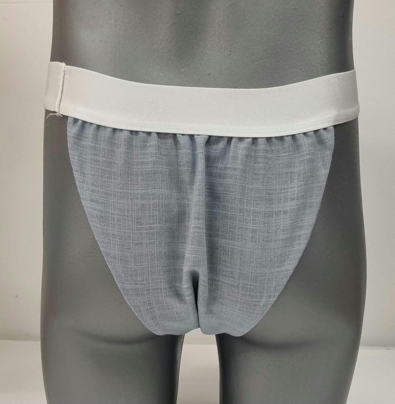 Men thong BLUE and BEIGE organic linen briefs tanga like underwear fully lined soft elastic bundle