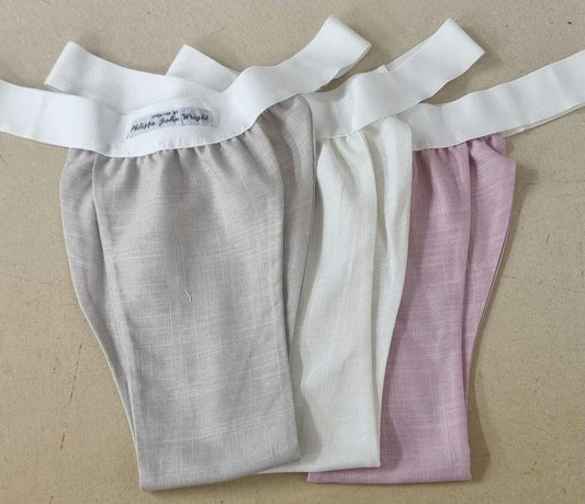 Men thong BEIGE, PINK and WHITE organic linen briefs tanga like underwear fully lined soft elastic bundle