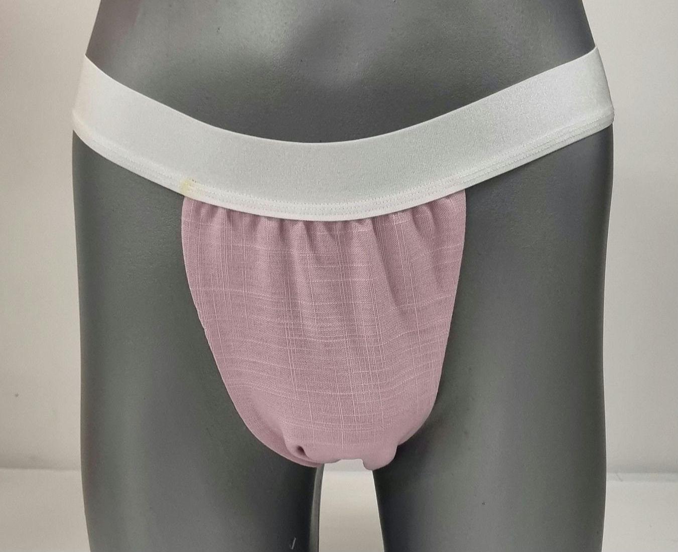 Men thong BEIGE, PINK and WHITE organic linen briefs tanga like underwear fully lined soft elastic bundle