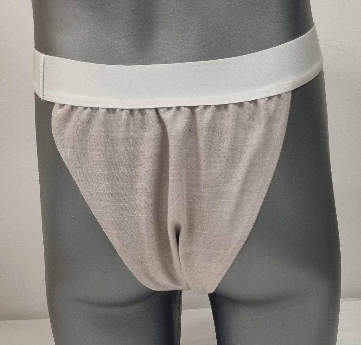 Men thong BEIGE, BLACK and WHITE organic linen briefs tanga like underwear fully lined soft elastic bundle