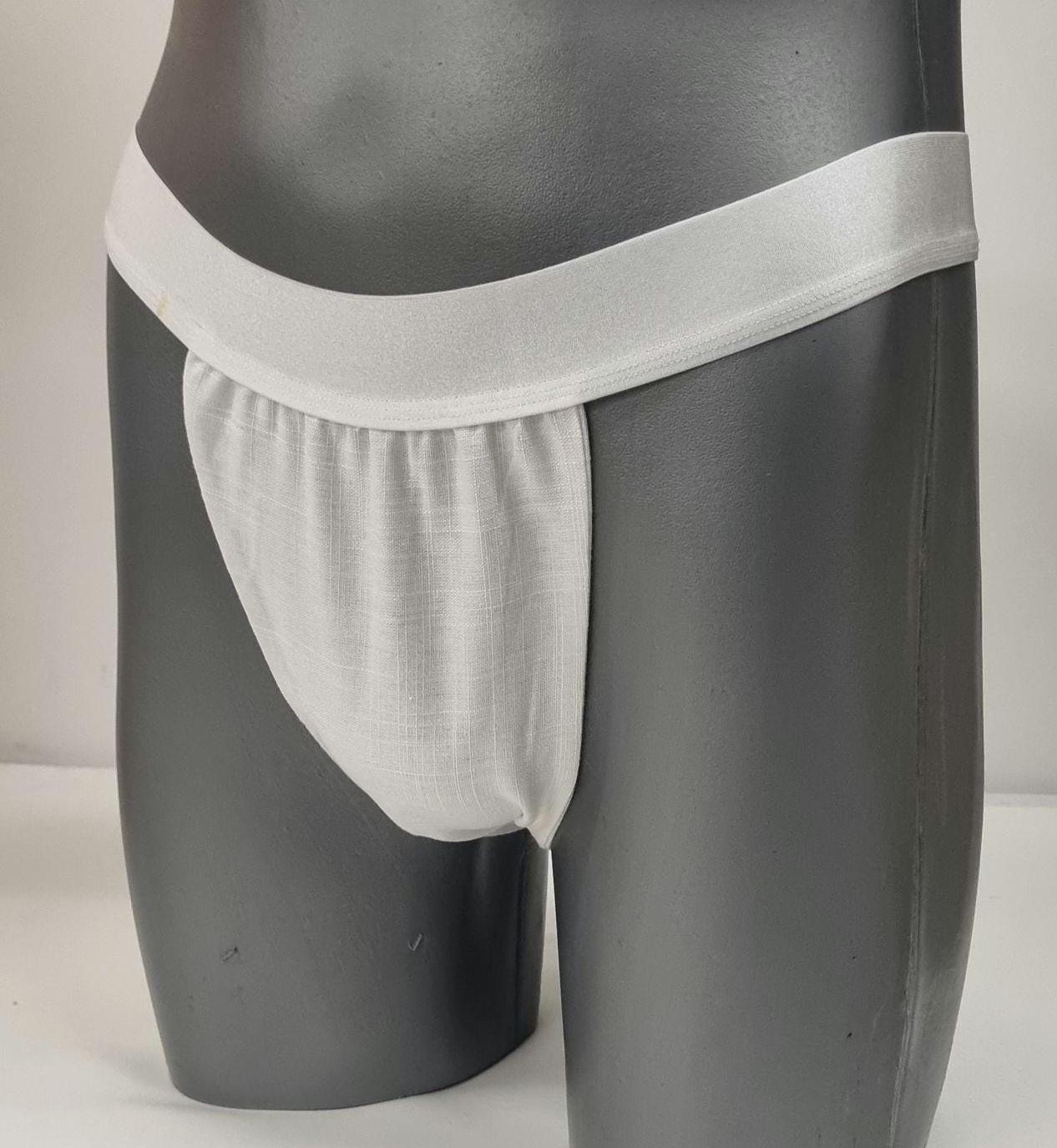 Men thong BEIGE, BLACK and WHITE organic linen briefs tanga like underwear fully lined soft elastic bundle