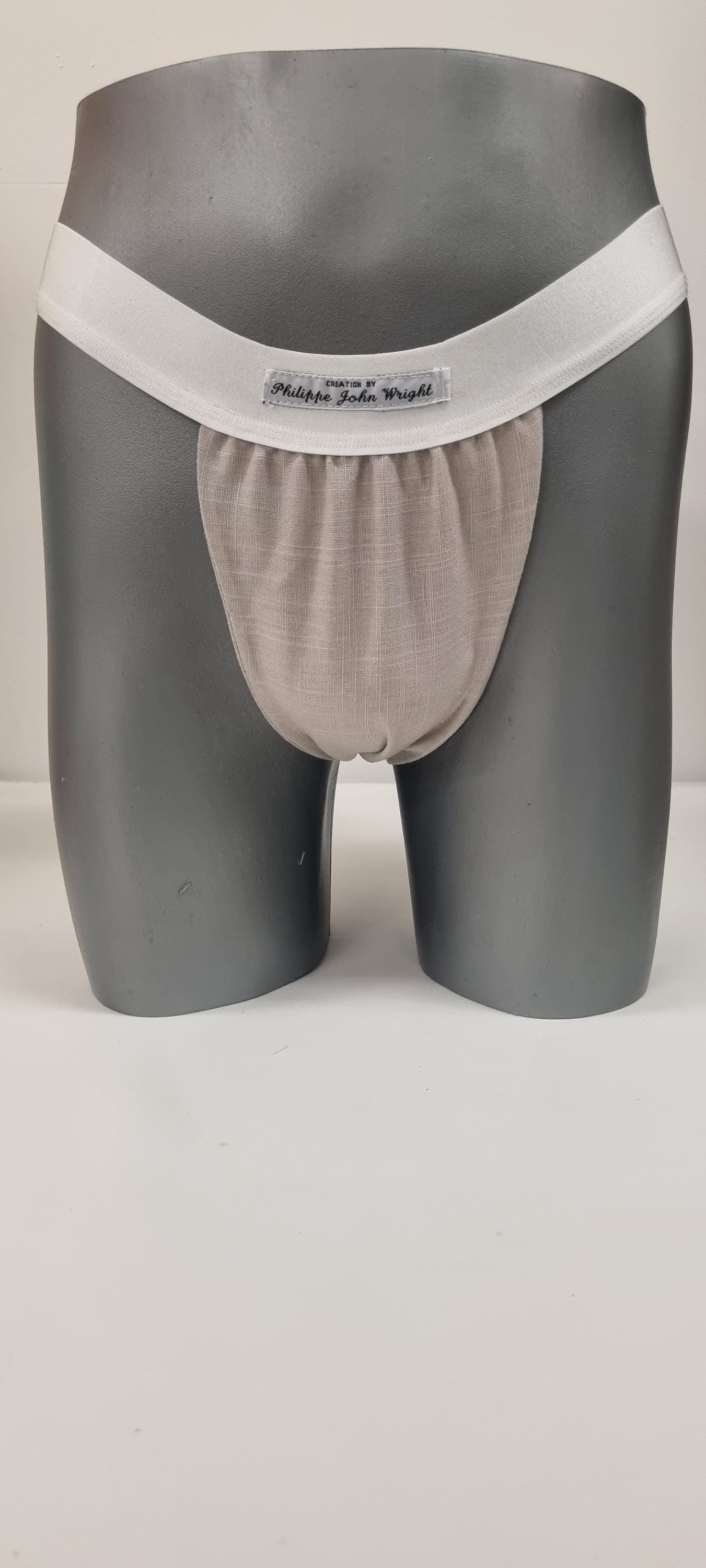 Men thong BLUE and BEIGE organic linen briefs tanga like underwear fully lined soft elastic bundle