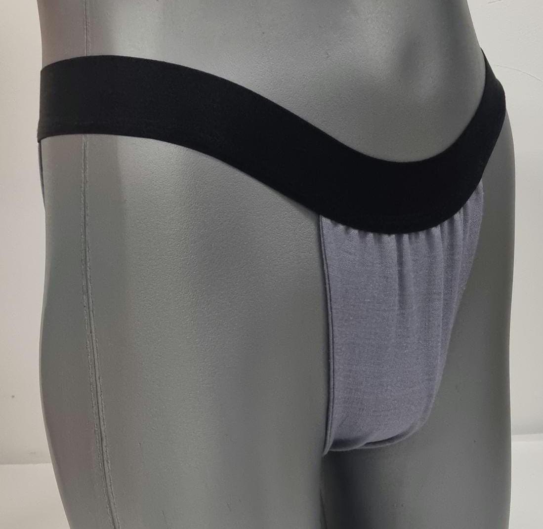 Men thong GREY, BLACK and NAVY organic linen briefs tanga like underwear fully lined soft elastic bundle