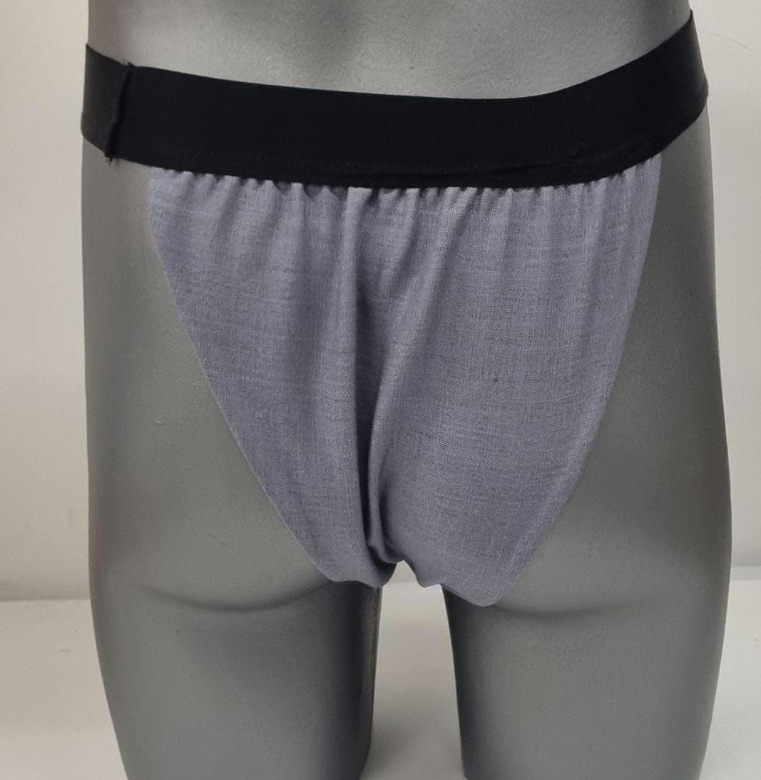 Men thong GREY, BLACK and NAVY organic linen briefs tanga like underwear fully lined soft elastic bundle