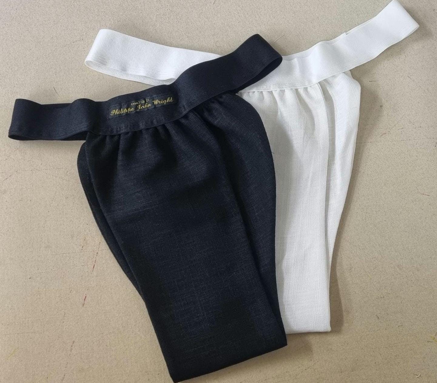 Men thong BLACK and WHITE organic linen briefs tanga like underwear fully lined soft elastic bundle