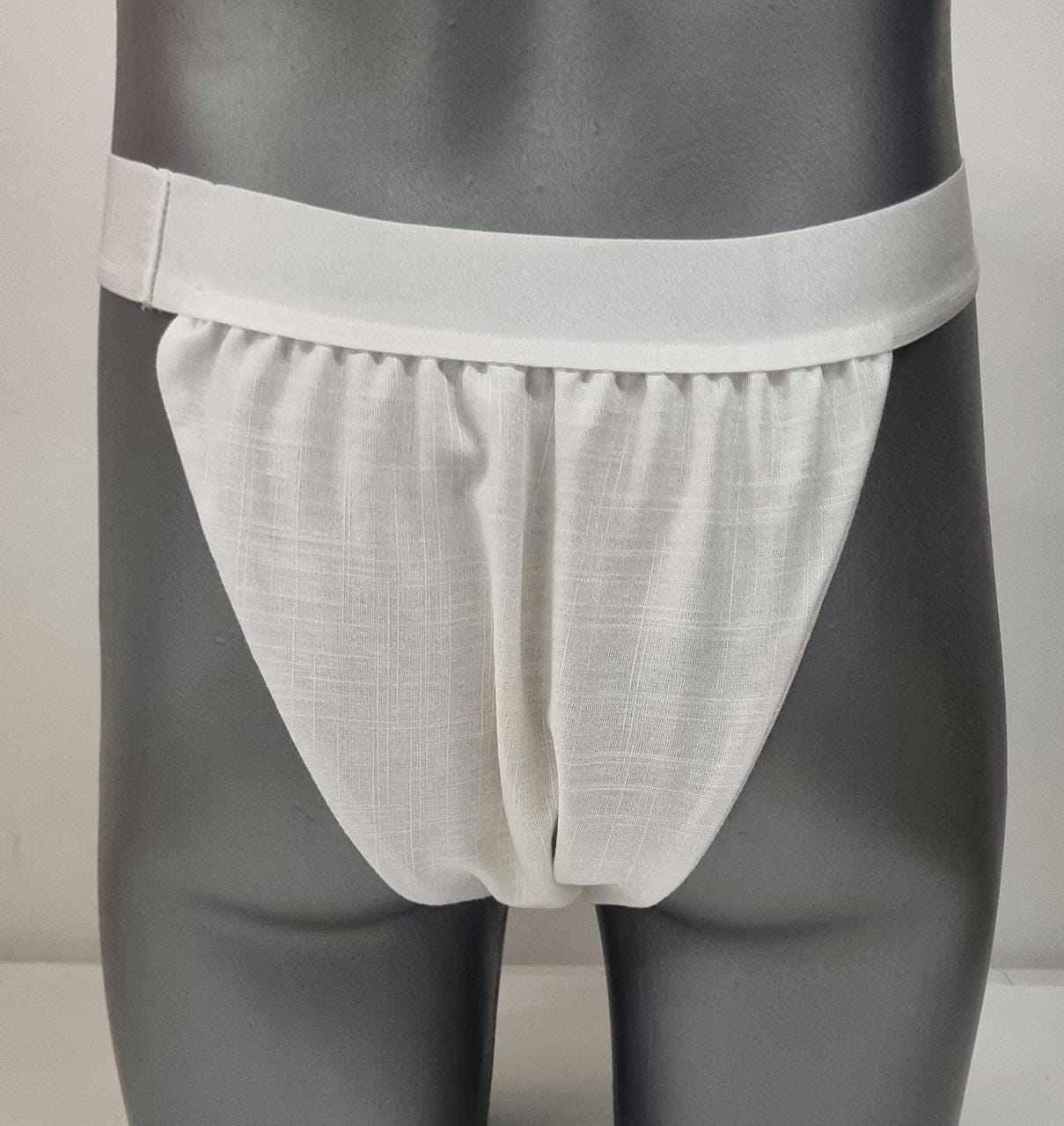 Men thong BLACK and WHITE organic linen briefs tanga like underwear fully lined soft elastic bundle