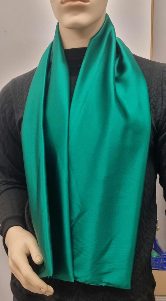 Silky scarf foulard in GREEN hight quality satin , hand made in France. 140x20 cm