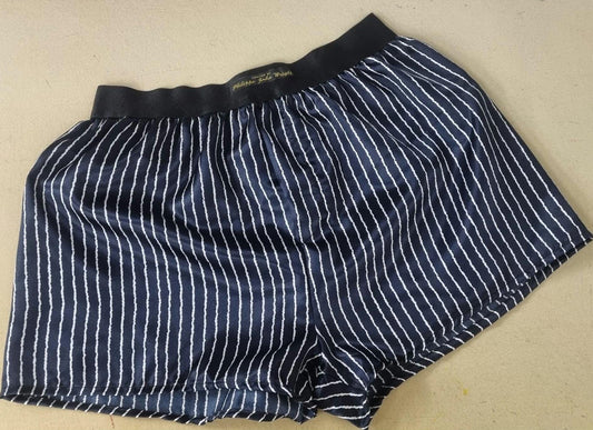 satin boxer shorts in navy with white stripes for men hand made in France