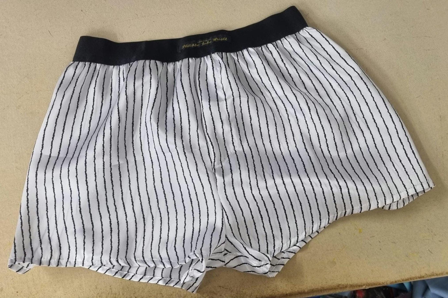 satin boxer shorts in white with back stripes for men hand made in France