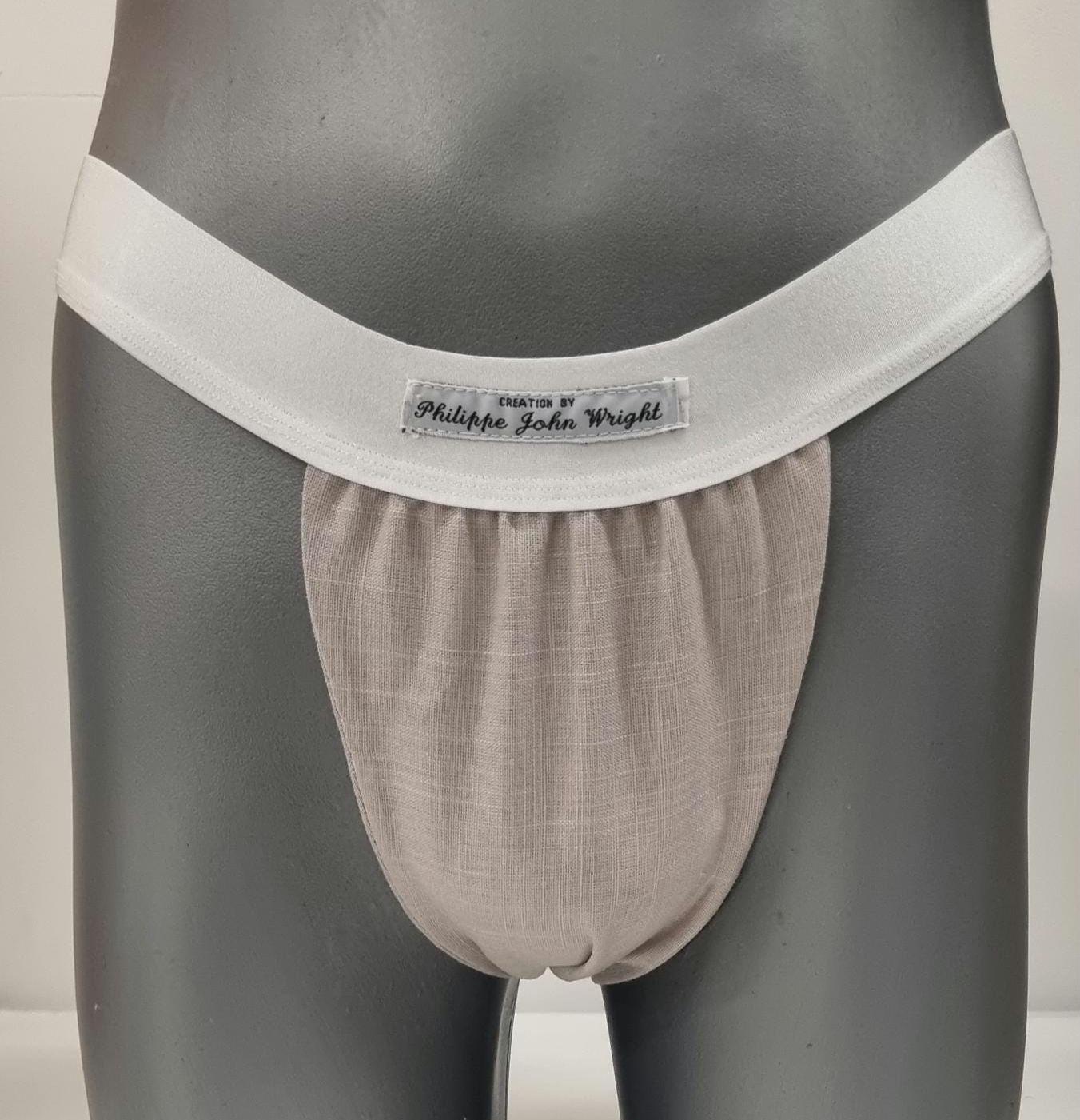 Men thong BEIGE, PINK and WHITE organic linen briefs tanga like underwear fully lined soft elastic bundle