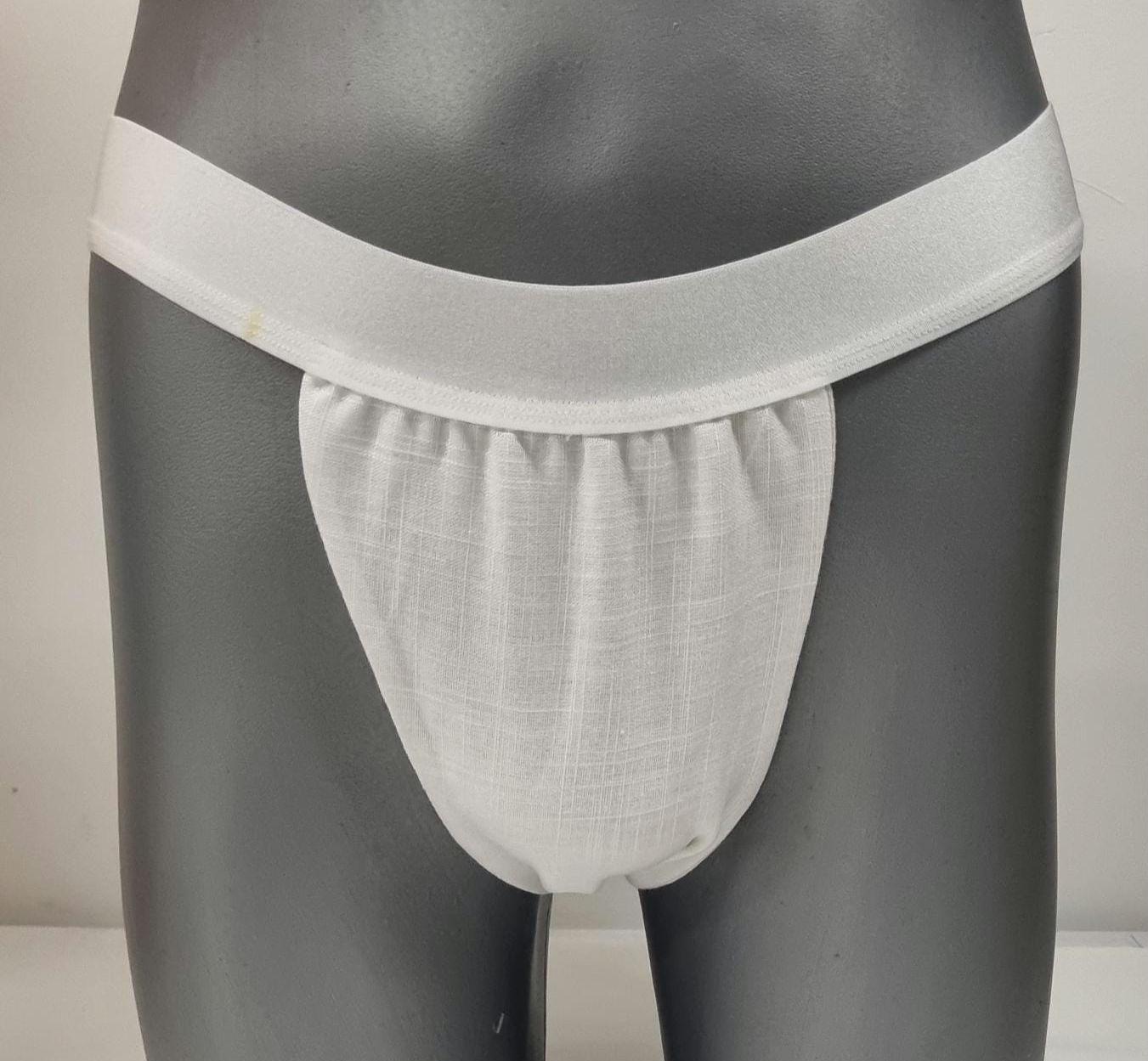 Men thong BEIGE, BLACK and WHITE organic linen briefs tanga like underwear fully lined soft elastic bundle