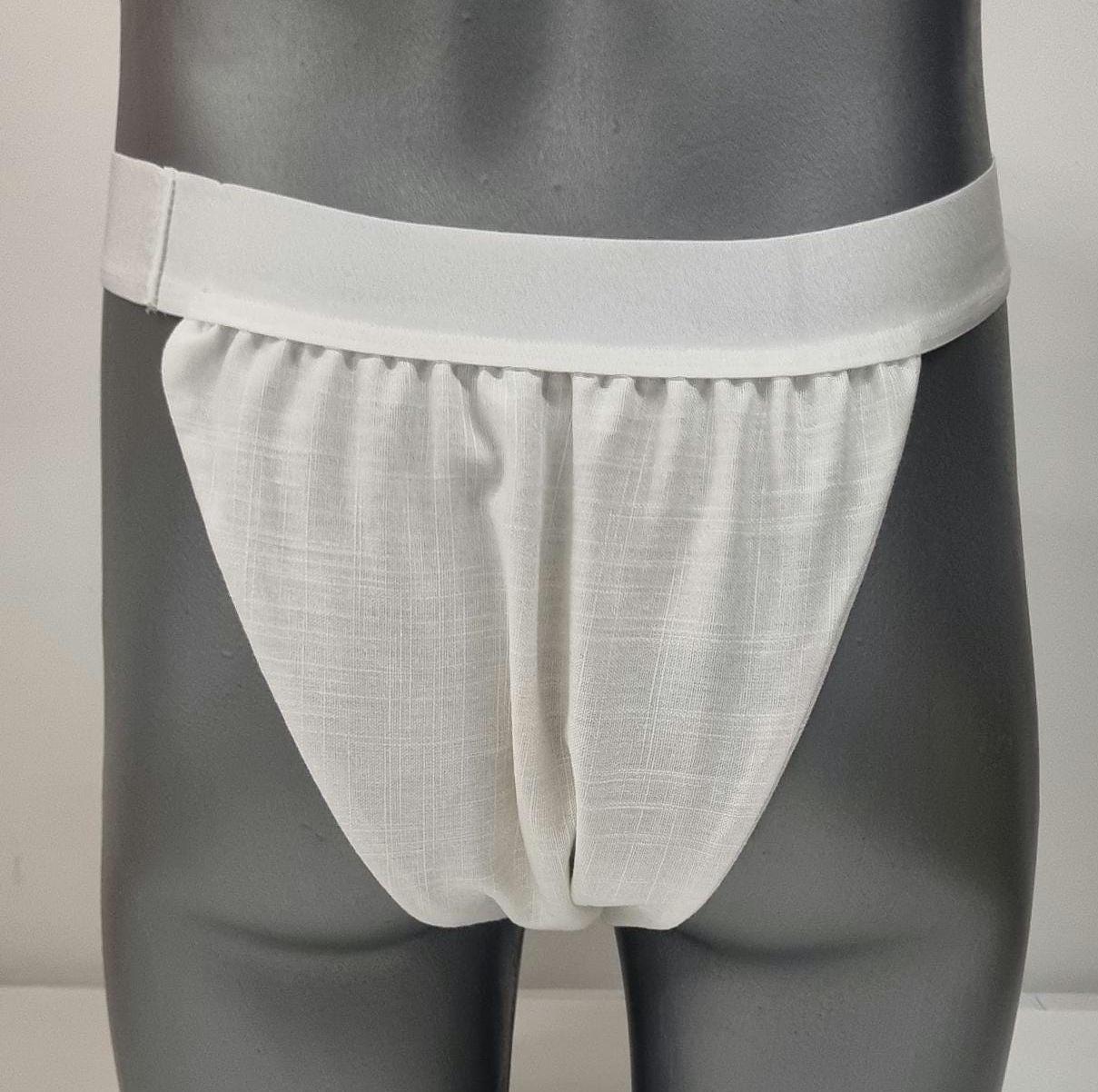 Men thong BEIGE, PINK and WHITE organic linen briefs tanga like underwear fully lined soft elastic bundle