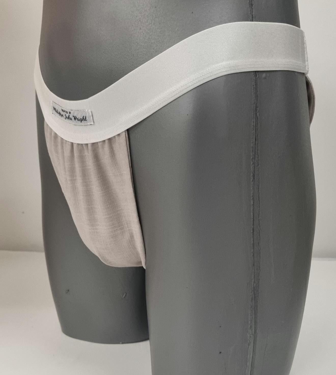 Men thong BEIGE, BLACK and WHITE organic linen briefs tanga like underwear fully lined soft elastic bundle