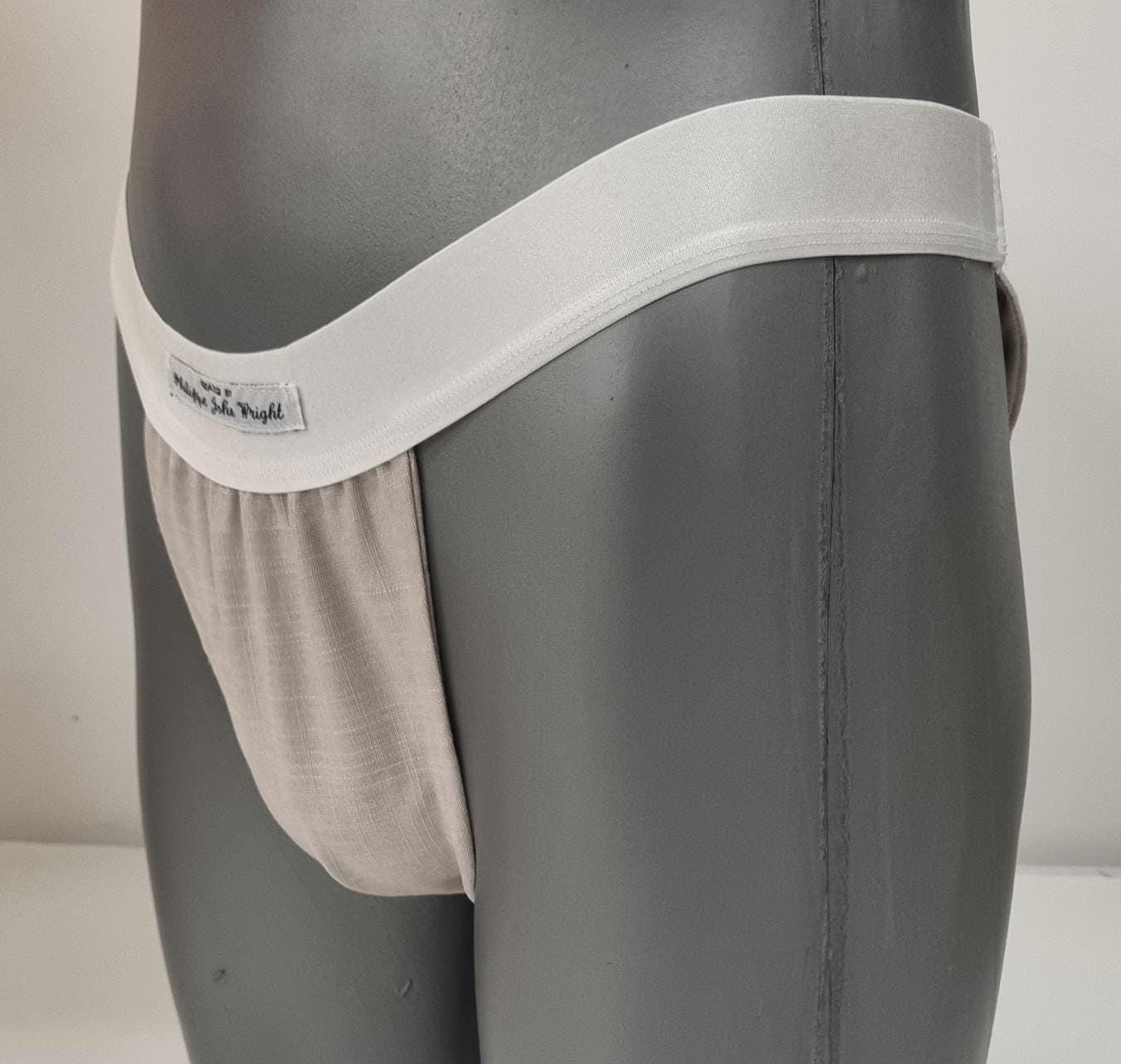 Men thong BLUE and BEIGE organic linen briefs tanga like underwear fully lined soft elastic bundle