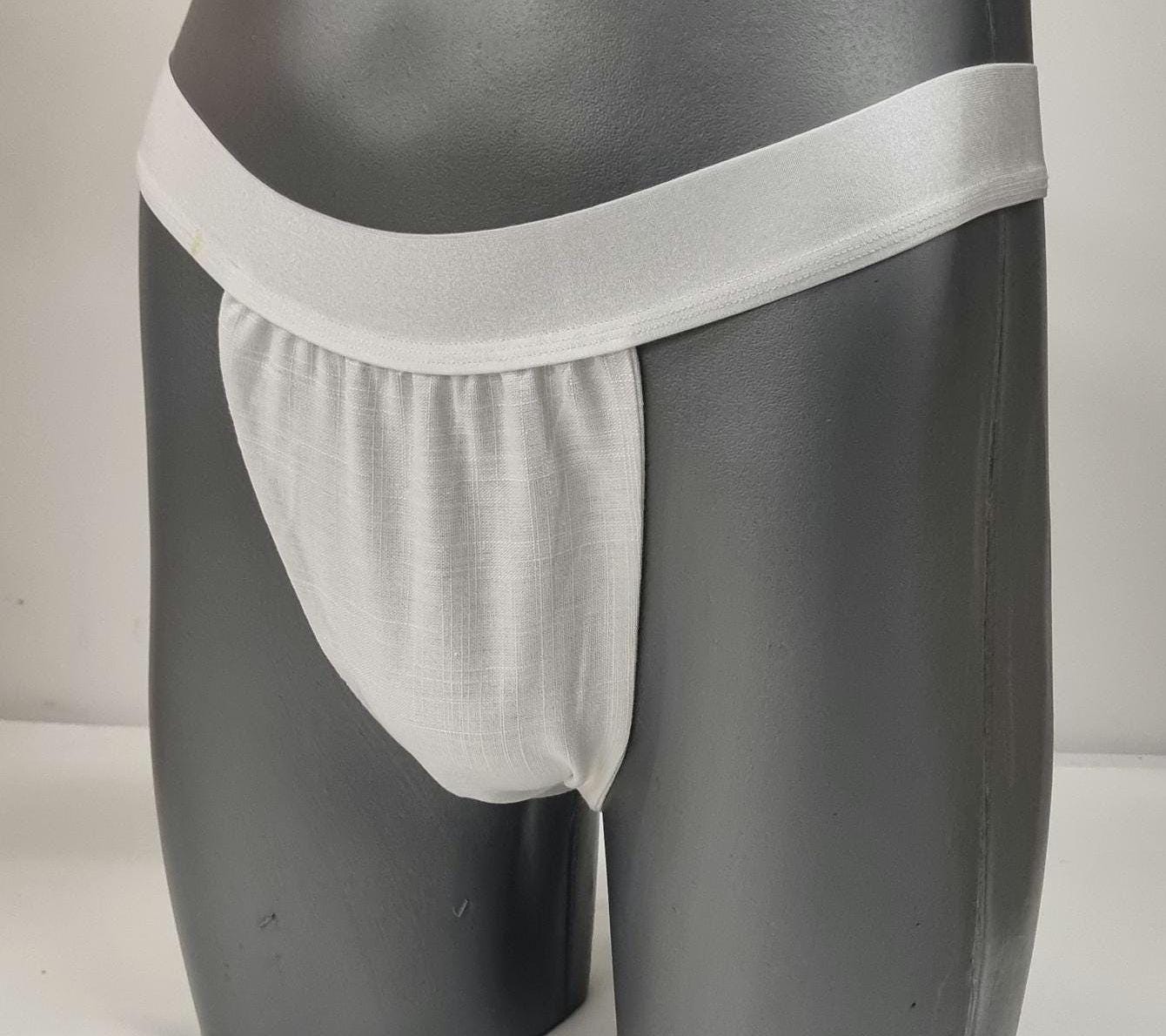 Men thong BLACK and WHITE organic linen briefs tanga like underwear fully lined soft elastic bundle
