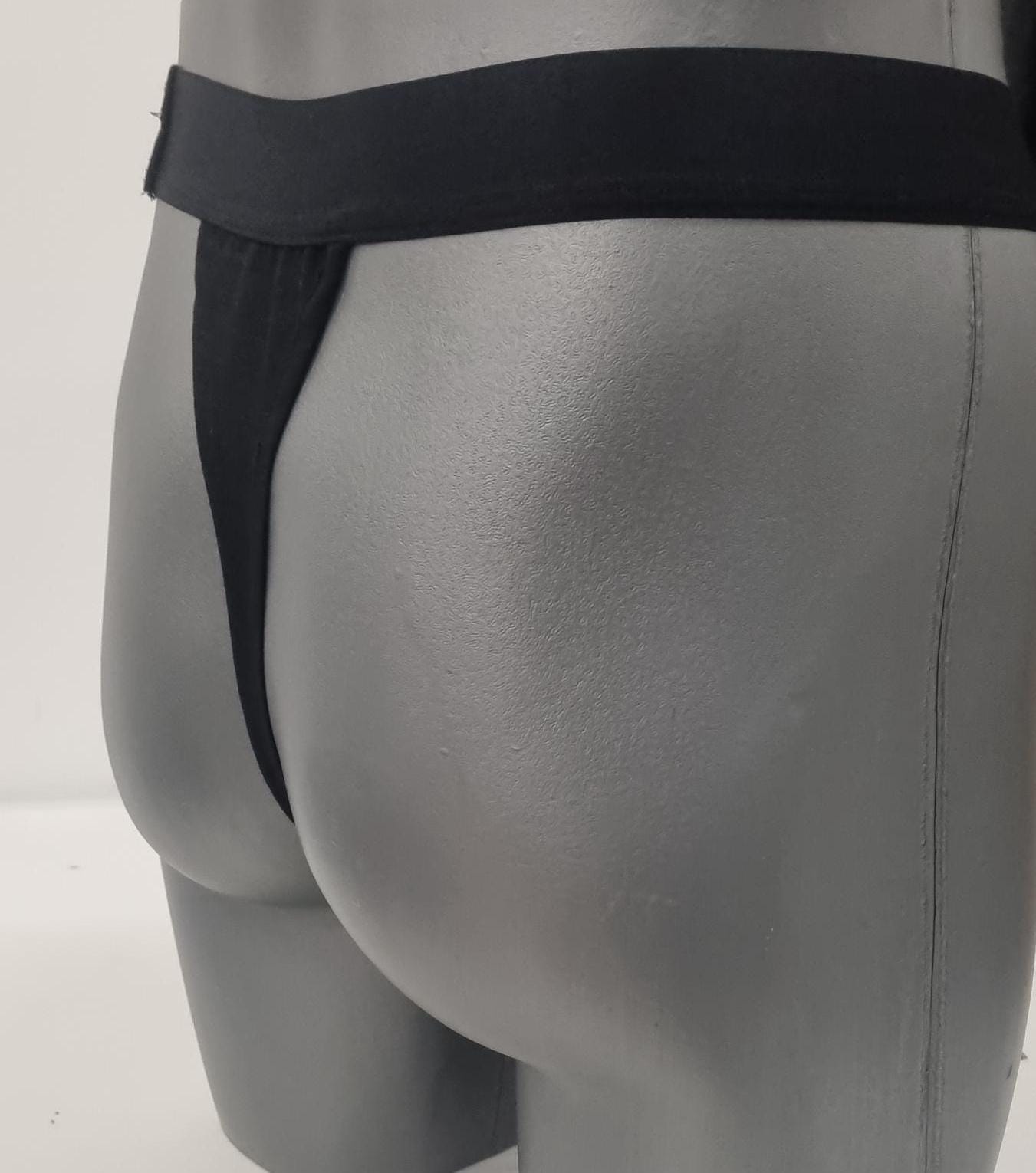 Men G-string briefs underwear in natural black linen. Cheeky boy thong sexy underwear for man.