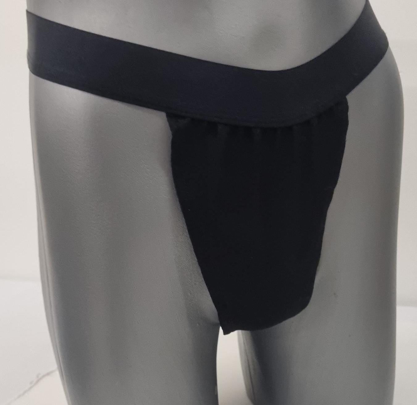 Men G-string briefs underwear in natural black linen. Cheeky boy thong sexy underwear for man.
