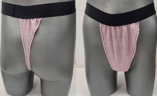 Men G-string briefs underwear in natural pink linen. Cheeky boy thong sexy underwear for man.