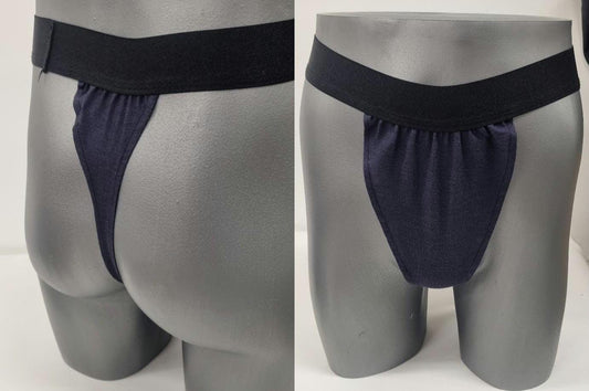 Men G-string briefs underwear in natural navy linen. Cheeky boy thong sexy underwear for man.