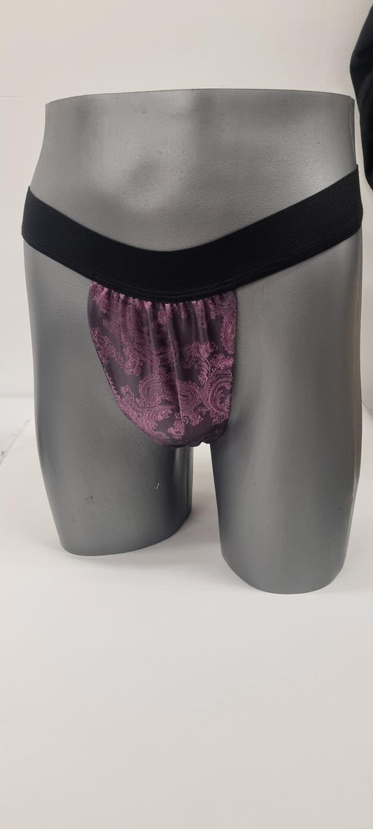 Men shiny silk paisley motif briefs tanga like underwear fully lined with silky finish.
