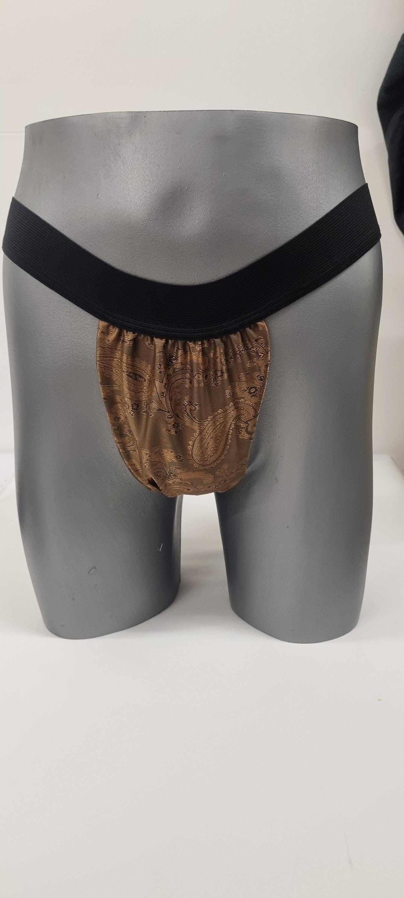 Men shiny silk paisley motif briefs tanga like underwear fully lined with silky finish.